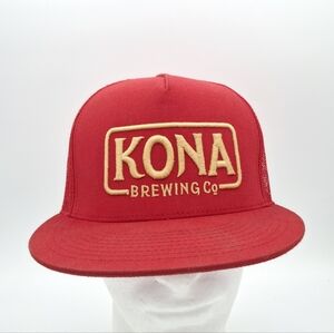 Kona Brewing Co Red Snapback Hat Flat Bill Embroidered Logo Cap